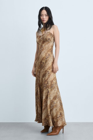 Robe gaze en imprimé serpent - Marron