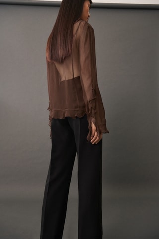 Blouse semi-transparente volants - Marron