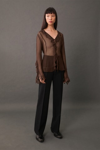 Blouse semi-transparente volants - Marron