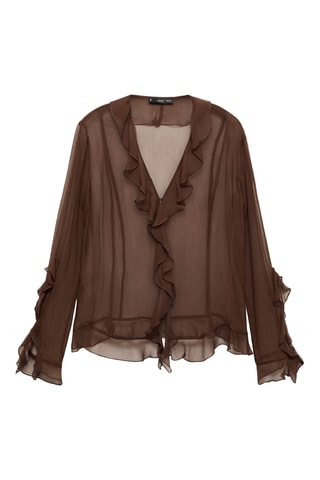 Blouse semi-transparente volants - Marron