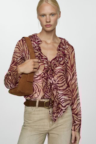 Blouse imprimée à volants - Bordeaux et beige