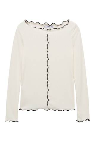T-shirt manches longues coutures décoratives - Blanc