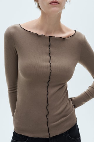 T-shirt manches longues coutures décoratives - Marron