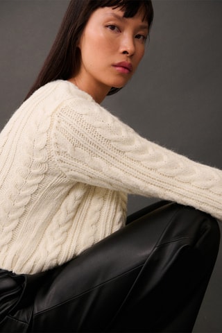 Cardigan maille torsadée boutons - Écru