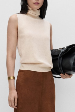 Top 100 % laine à col roulé - Beige