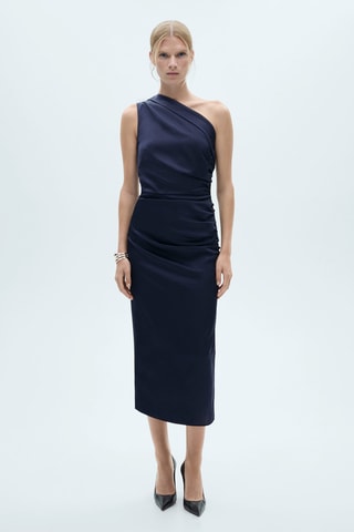 Robe asymétrique froncée - Bleu nuit