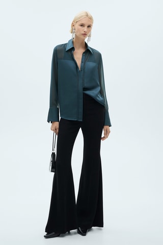 Chemise gaze empiècements satinés - Bleu nuit