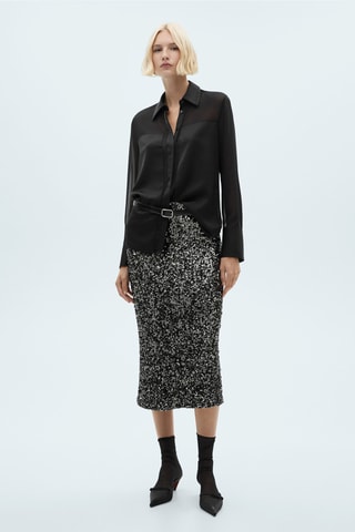 Chemise gaze empiècements satinés - Noir