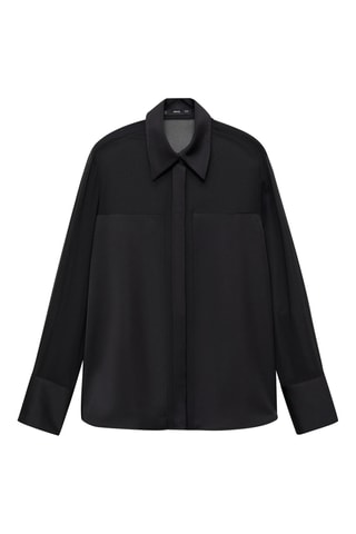 Chemise gaze empiècements satinés - Noir