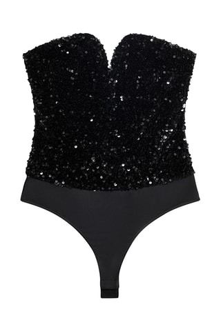 Body paillettes encolure coeur - Noir