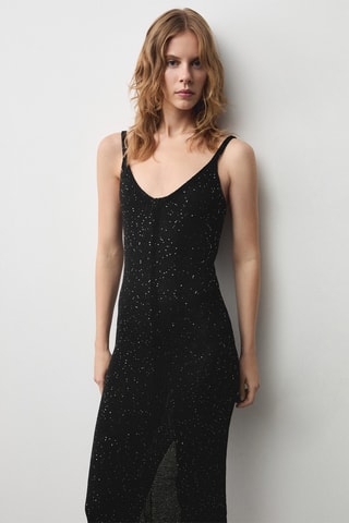 Robe maille détail sequins - Noir