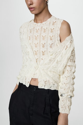 Cardigan maille crochet - Blanc cassé