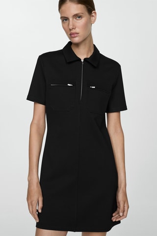 Robe col polo poches - Noir