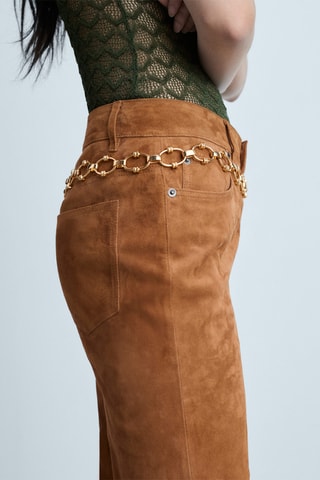 Pantalon droit en cuir - Marron