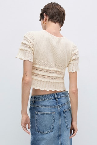 Pull-over manches courtes détails ajourés - Écru