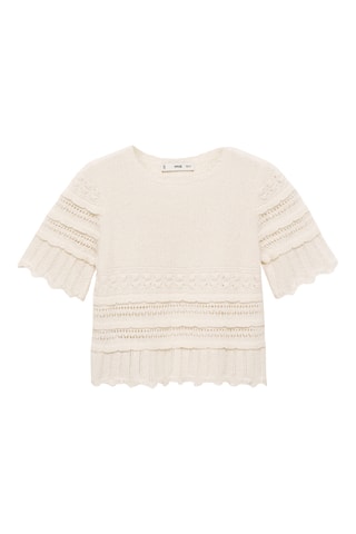 Pull-over manches courtes détails ajourés - Écru