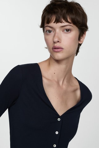 T-shirt Lyocell boutons - Bleu marine foncé