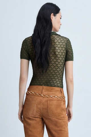 Body maille ajourée col polo - Vert pastel