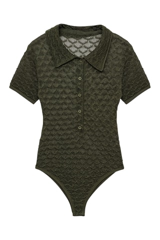 Body maille ajourée col polo - Vert pastel