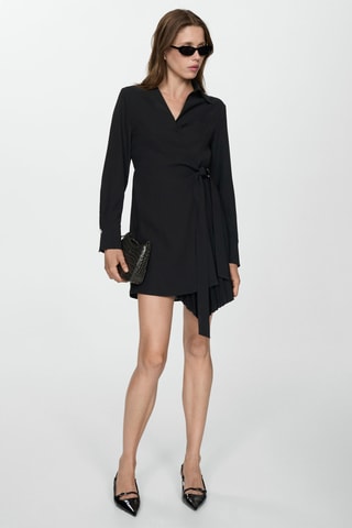 Robe cache-coeur détail plissé - Noir