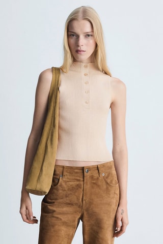 Top côtelé boutons - Beige