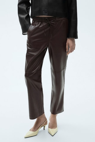 Pantalon taille élastique similicuir - Marron