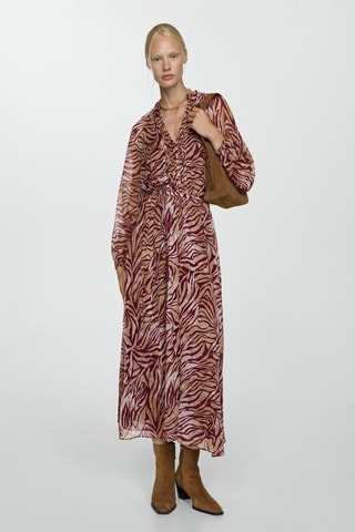 Robe longue imprimée - Bordeaux et beige