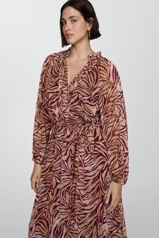 Robe longue imprimée - Bordeaux et beige