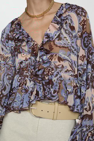 Blouse paisley volants - Bleu