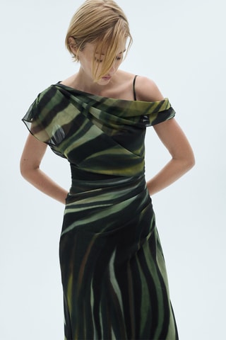 Robe imprimée détails drapés - Noir