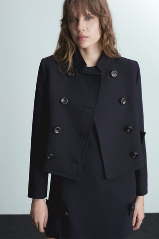 Veste crop double boutonnage - Bleu marine foncé