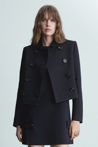 Veste crop double boutonnage - Bleu marine foncé