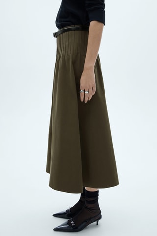 Jupe évasée détail pinces - Kaki