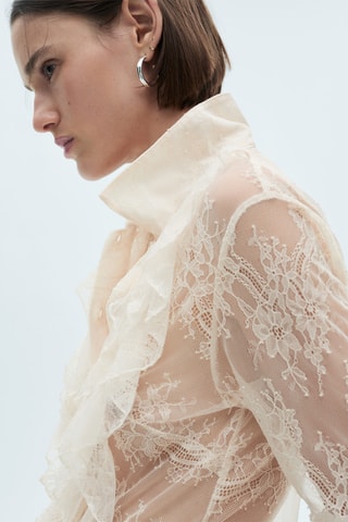 Chemise guipure volants - Blanc cassé