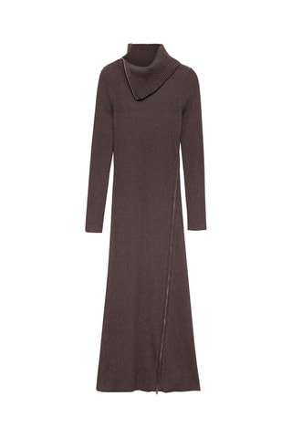 Robe maille côtelée col revers - Bordeaux