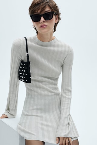 Robe maille col montant - Beige