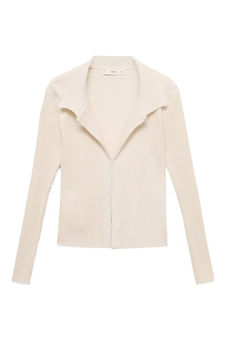 Cardigan maille côtelée fermeture agrafes - Écru