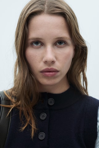 Gilet maille col boutonné - Bleu marine