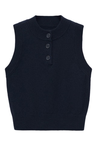 Gilet maille col boutonné - Bleu marine