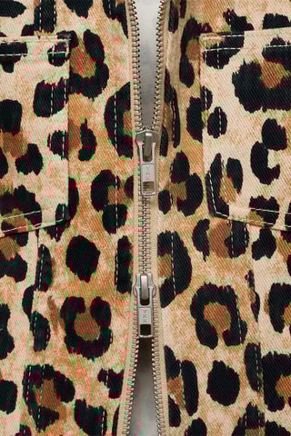 Blouson léopard double fermeture Éclair - Beige