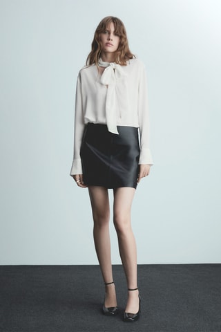 Blouse noeud col - Blanc cassé