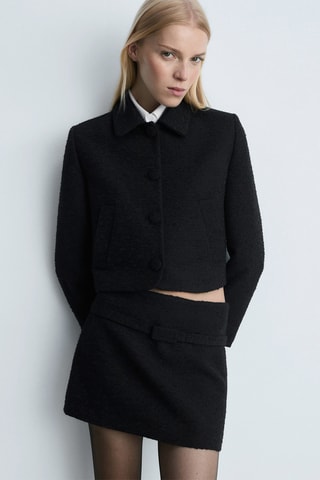 Minijupe en tweed mini-skirt ceinture décorative - Noir
