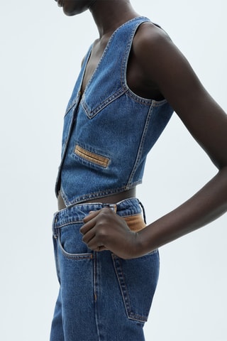 Gilet en jean détails contrastés - Bleu marine