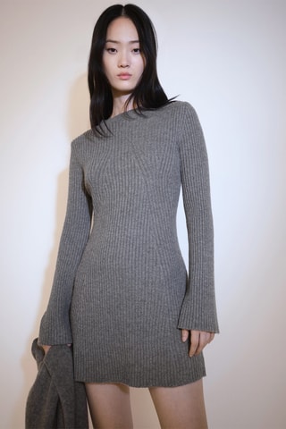 Robe courte maille côtelée - Gris chiné