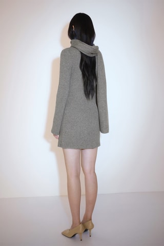 Robe courte maille côtelée - Gris chiné
