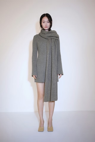 Robe courte maille côtelée - Gris chiné