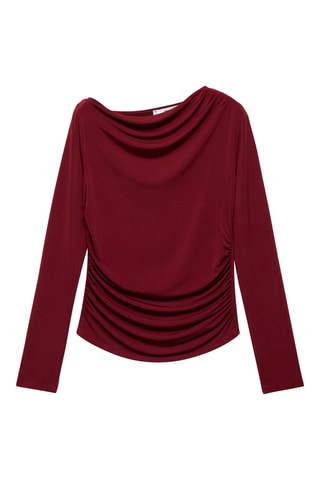 T-shirt asymétrique détails froncés - Bordeaux