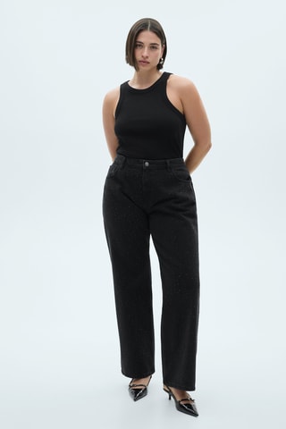 Jean droit détail strass - Noir