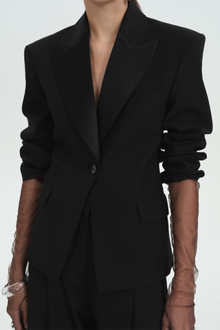 Blazer laine revers satinés - Noir