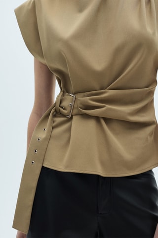 Blouse épaulettes ceinture - Kaki